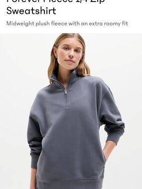Women's Forever Fleece 1/4 Zip -Front Sweatshirt Athleta- Gray